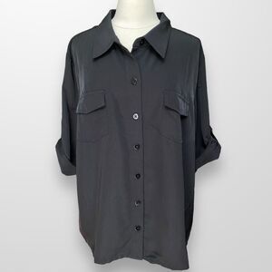 Susan Graver Woman's Size 2X Top Shirt Black 3/4 Sleeve Button Front